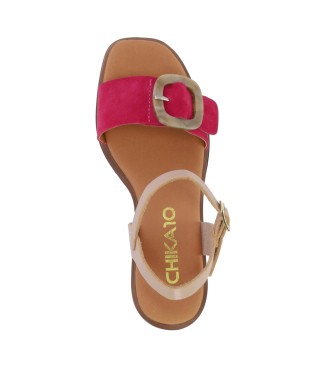 Chika10 Skórzane sandały New Godo 04 różowe - Wysokość obcasa 7cm