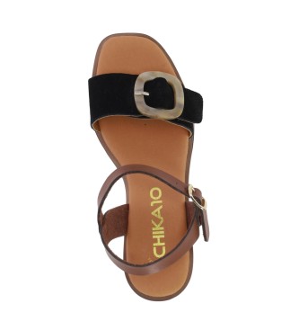 Chika10 Sandales en cuir New Godo 04 noir - Hauteur du talon 7cm