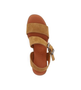 Chika10 Lederen sandalen New Gotica 01 bruin -Helphoogte 6cm