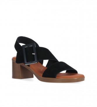 Chika10 Lederen sandalen New Gotica 01 zwart -Helphoogte 6cm