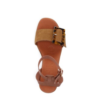 Chika10 Lederen sandalen New Gotica 02 bruin -Helphoogte 6cm