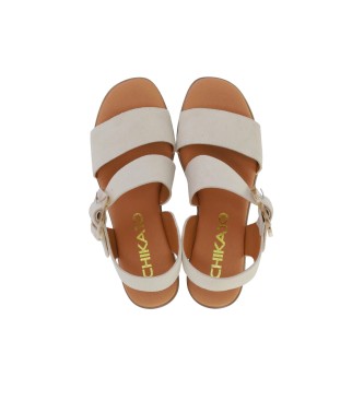 Chika10 Usnjene sandale New Gotica 04 beige -Višina pete 5 cm