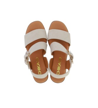 Chika10 Leren sandalen New Gotica 04 beige -Helhoogte 5cm