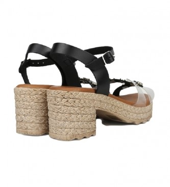 Chika10 Polen 01 sandlias de couro negro -Apox. altura 5cm calcanhar