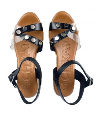 Chika10 Polen 01 sandlias de couro negro -Apox. altura 5cm calcanhar