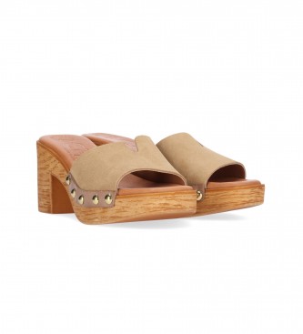 Chika10 San Marino 07 Skórzane sandały w kolorze beżowym - obcas 5 cm