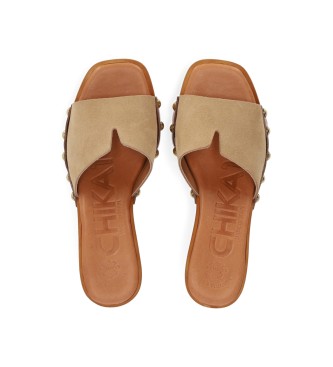 Chika10 San Marino 07 Beige sandaler i lder -Hjd 5 cm klack
