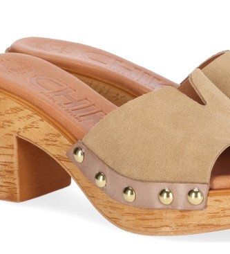 Chika10 San Marino 07 sandlias de couro Bege - Altura do calcanhar 5cm