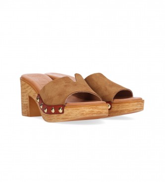 Chika10 San Marino 07 sandlias de couro castanho - Altura do calcanhar 5cm