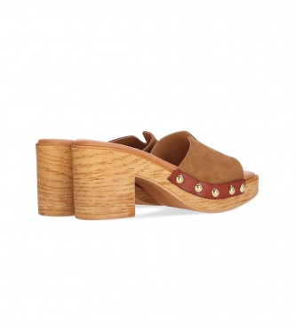 Chika10 San Marino 07 sandlias de couro castanho - Altura do calcanhar 5cm