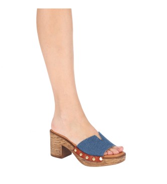 Chika10 San Marino 07 modri usnjeni sandali -Višina pete 5 cm