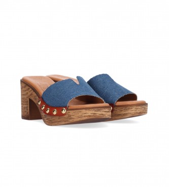 Chika10 San Marino 07 modri usnjeni sandali -Višina pete 5 cm