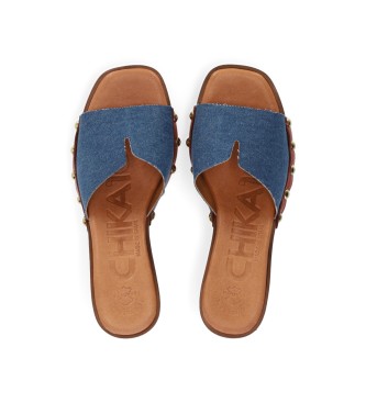 Chika10 Niebieskie skórzane sandały San Marino 07 - Wysokość obcasa 5cm
