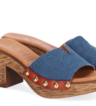 Chika10 Niebieskie skórzane sandały San Marino 07 - Wysokość obcasa 5cm