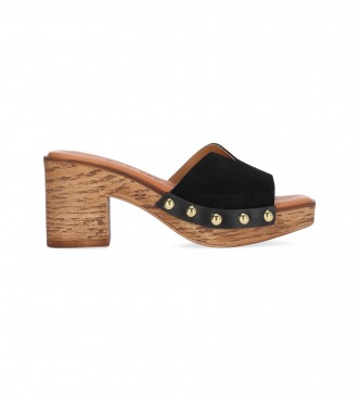 Chika10 Lederen sandalen San Marino 07 Zwart -Helphoogte 5cm