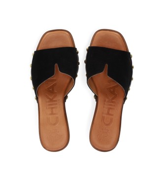 Chika10 Lederen sandalen San Marino 07 Zwart -Helphoogte 5cm