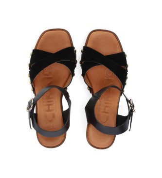 Chika10 Usnjeni sandali San Marino 08 black -Višina pete 5 cm