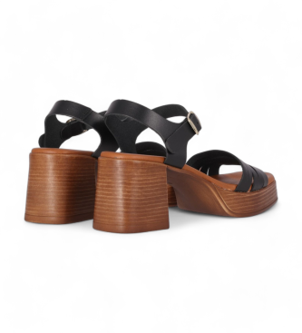 Chika10 Leren sandalen Trevi 04 zwart -Helhoogte 8cm