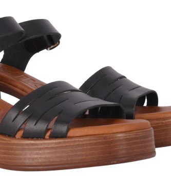 Chika10 Leren sandalen Trevi 04 zwart -Helhoogte 8cm