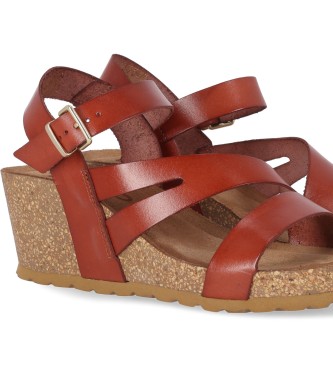 Chika10 Leather Sandals Kadiz 01 brown -Wedge height 5cm