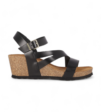 Chika10 Sandales en cuir Kadiz 01 noir -Hauteur 5cm wedge