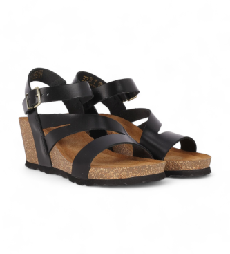 Chika10 Leather Sandals Kadiz 01 black -Height 5cm wedge