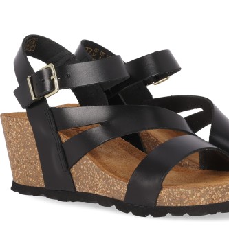 Chika10 Sandales en cuir Kadiz 01 noir -Hauteur 5cm wedge