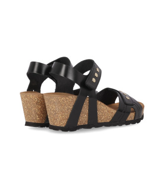 Chika10 Leather Sandals Kadiz 02 black -Height wedge 5cm