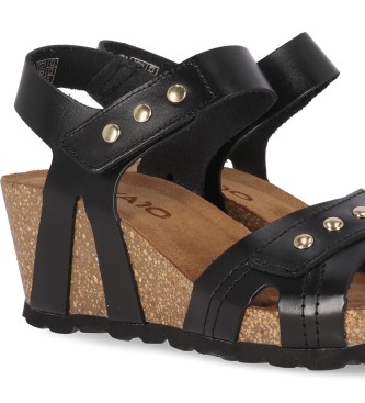 Chika10 Leather Sandals Kadiz 02 black -Height wedge 5cm