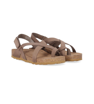 Chika10 Leren sandalen Palmar 02 bruin