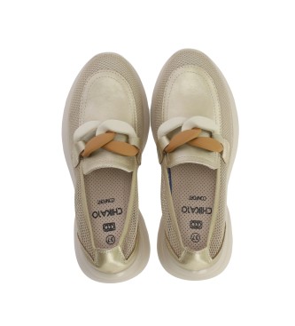 Chika10 Sanz 02462 gold leather slippers