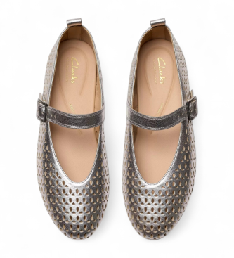 Clarks Fawna Jane slvfarvede ballerinaer i lder