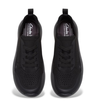 Clarks Solevana Stropdas Leren Sneakers zwart