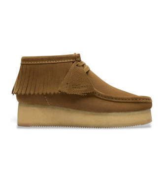 Clarks Wallabee Wedge Fringe Suede Ankle Boots Brown
