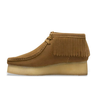 Clarks Wallabee Wedge Fringe Suede Ankle Boots Brown