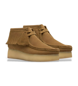 Clarks Wallabee Wedge Fringe Suede Ankle Boots Brown