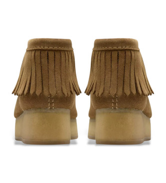 Clarks Wallabee Wedge Fringe Suede Ankle Boots Brown