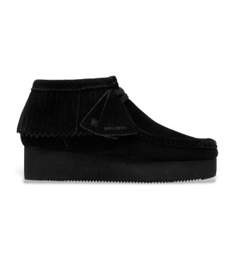 Clarks Wallabee Wedge Fringe Suede Ankle Boots Black