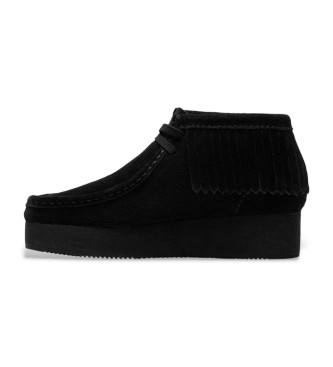 Clarks Wallabee Wedge Fringe Suede Ankle Boots Black