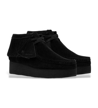 Clarks Wallabee Wedge Fringe Suede Ankle Boots Black