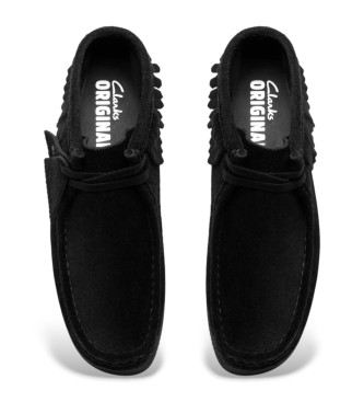 Clarks Wallabee Wedge Fringe Suede Ankle Boots Black