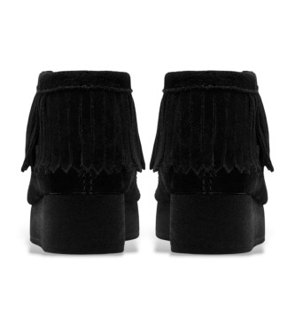 Clarks Wallabee Wedge Fringe Suede Ankle Boots Black