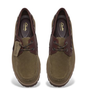 Clarks Usnjeni čevlji Cleyhill Boat rjava zelenkasto rjava