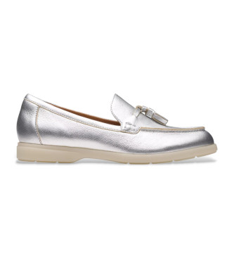 Clarks Srebrne skórzane mokasyny Narini Edge