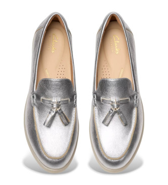 Clarks Srebrne skórzane mokasyny Narini Edge
