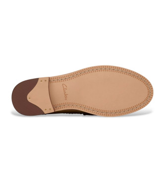 Clarks Usnjeni mokasini Straven Edge v sivkasti barvi