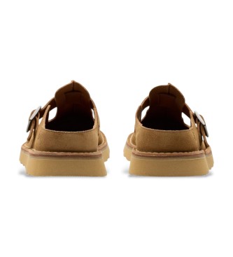 Clarks Jasnobrązowe skórzane chodaki Solsbury