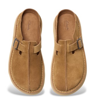 Clarks Jasnobrązowe skórzane chodaki Solsbury