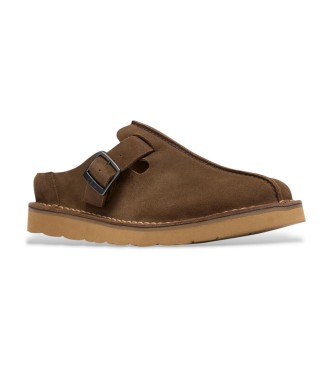 Clarks Ciemnobrązowe skórzane chodaki Solsbury