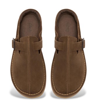 Clarks Ciemnobrązowe skórzane chodaki Solsbury